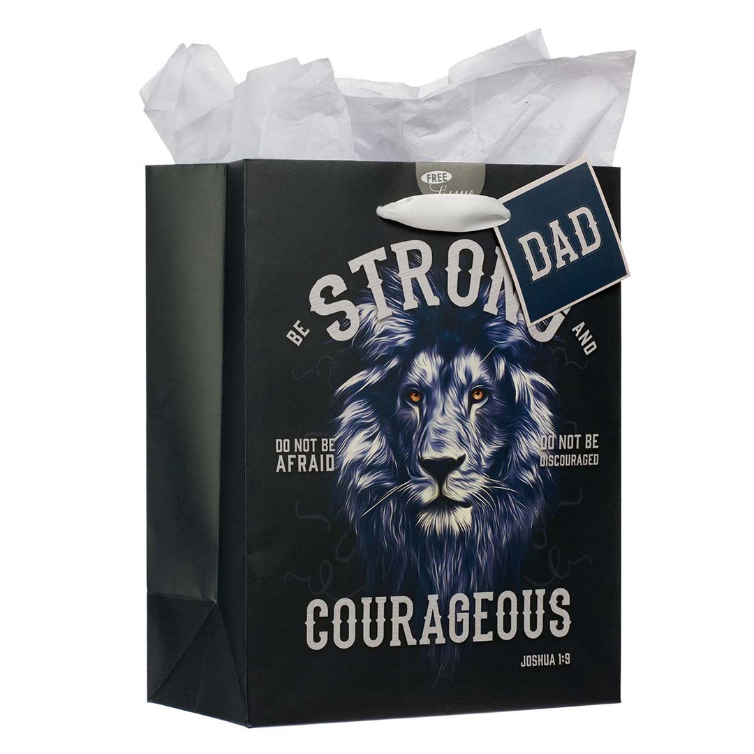 Strong And Courageous Dad Medium Gift Bag With Gift Tag - Joshua 1:9