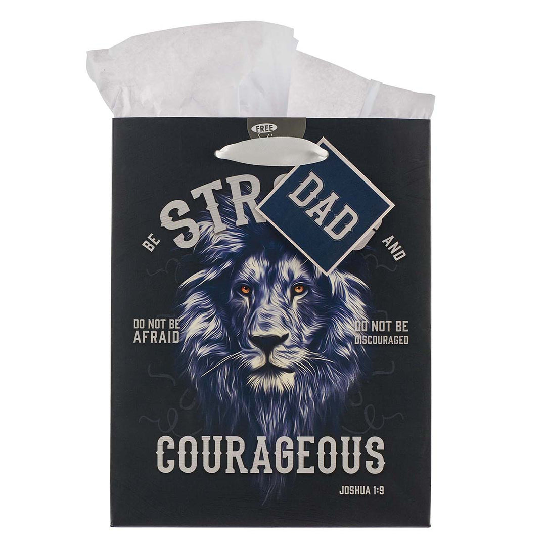 Strong And Courageous Dad Medium Gift Bag With Gift Tag - Joshua 1:9