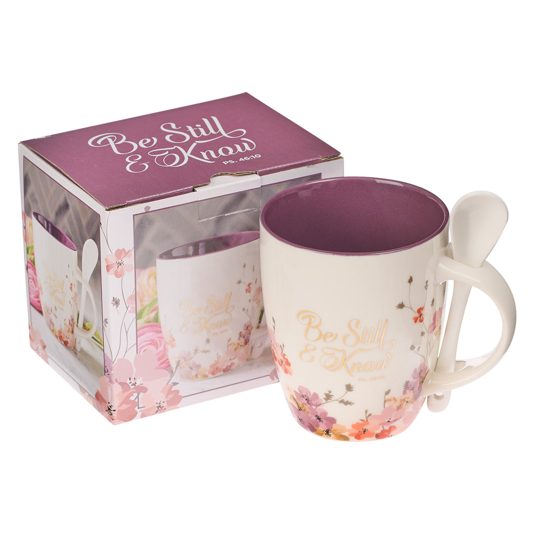 Be Still & Know Ceramic Mug With Spoon - Ps. 46:10
