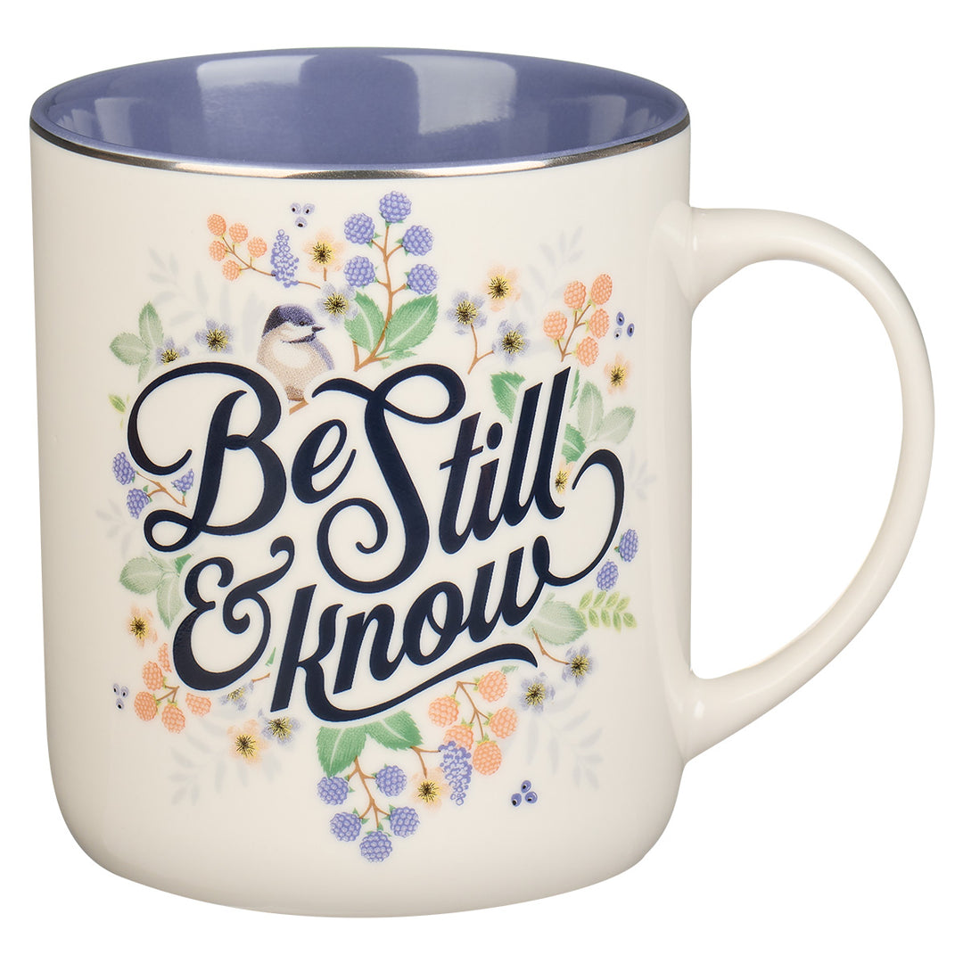 Be Still & Know Floral Purple Interior Ceramic Mug - Ps. 46:10