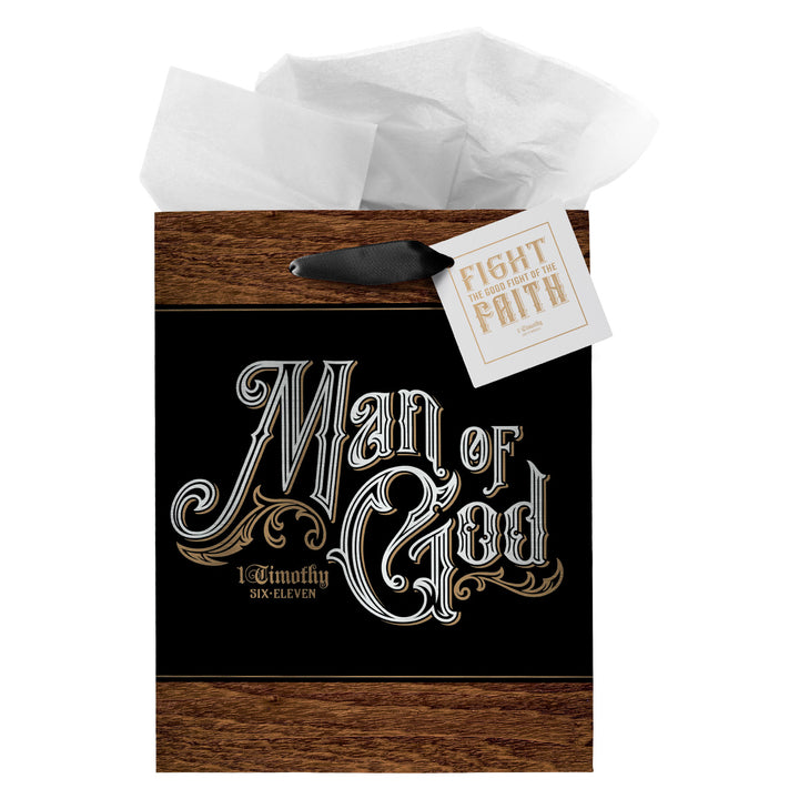 Man Of God Medium Gift Bag With Gift Tag - 1 Timothy 6:11