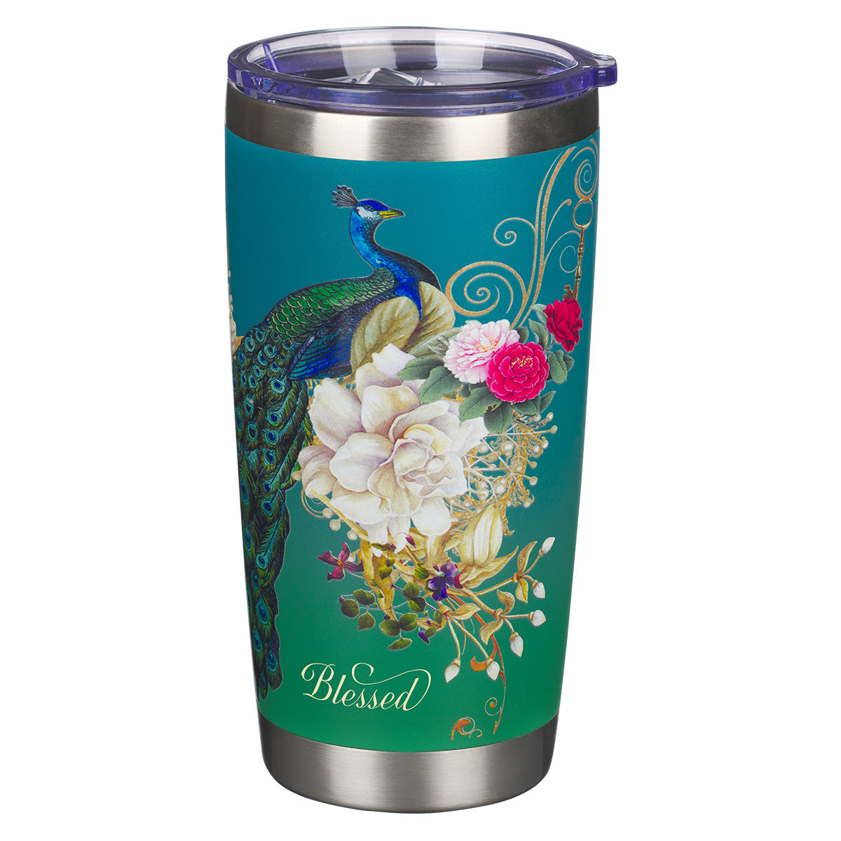 Blessed Blue Peacock Stainless Steel Travel Mug - Jeremiah 17:7