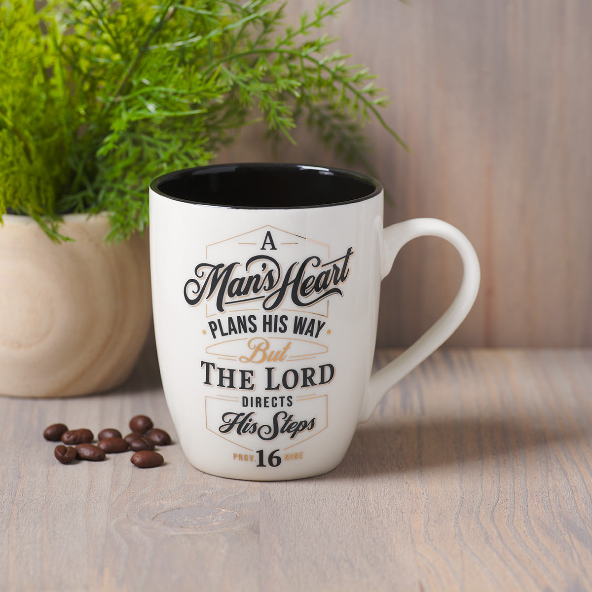A Man's Heart Plans His Way Ceramic Mug With Black Interior - Proverbs 16:9