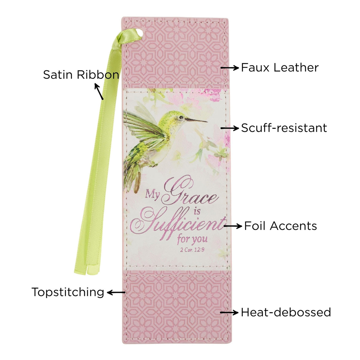 My Grace is Sufficient for You Pink Faux Leather Bookmark