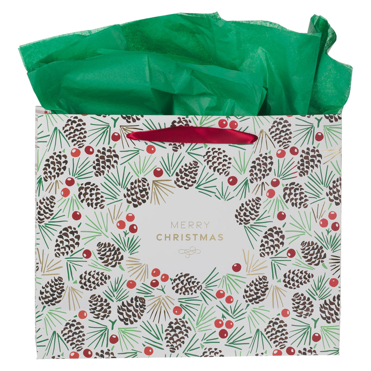 Merry Christmas Landscape Gift Bag with Plaid Gift Tag