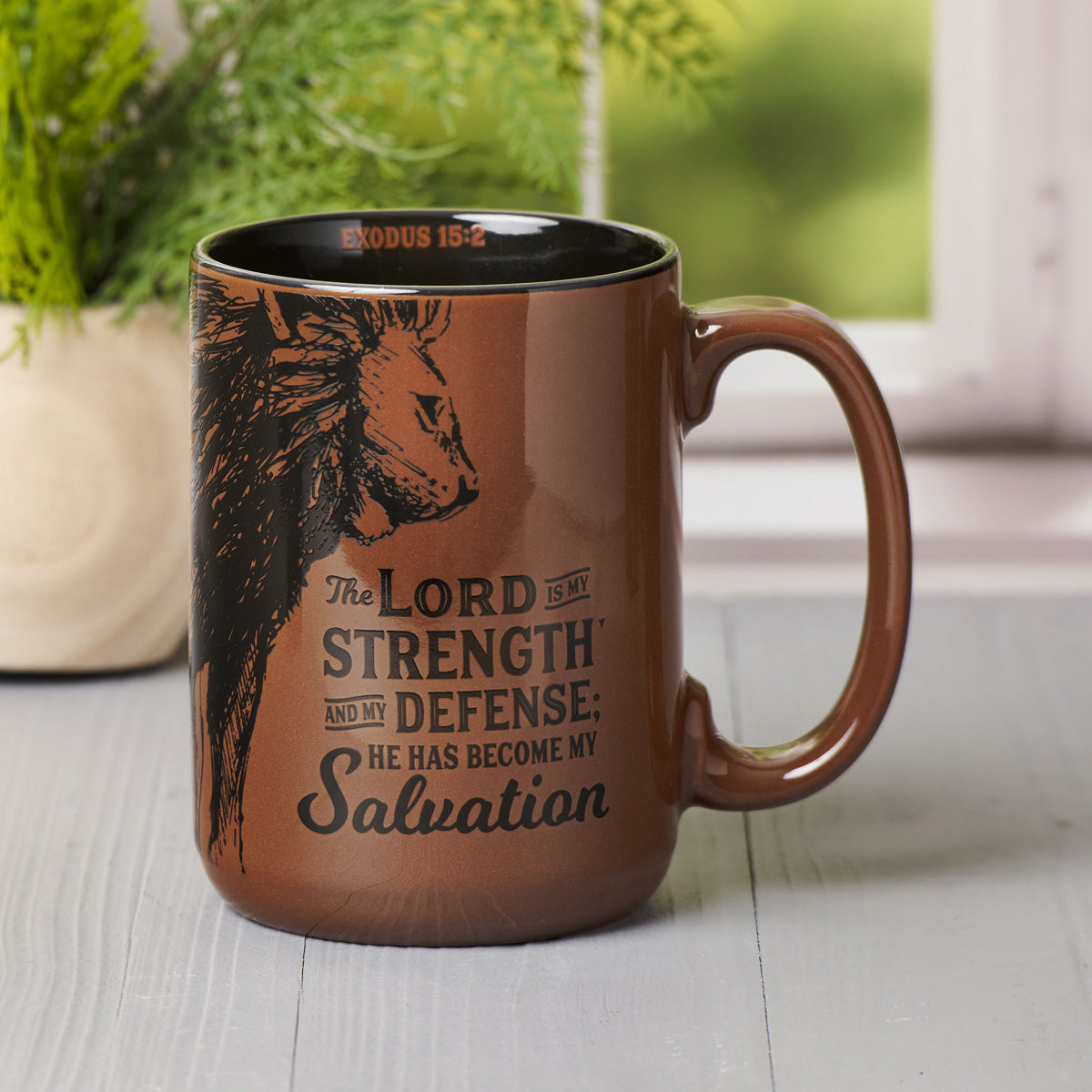 The Lord Is My Strength and My Defense; He Has Become My Salvation Brown Ceramic Mug