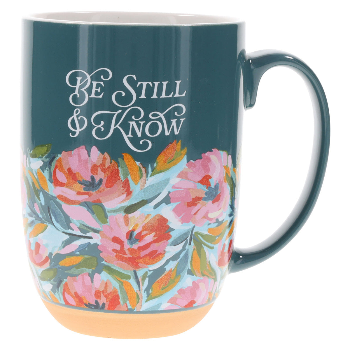 Be Still & Know Floral Teal Green Ceramic Mug