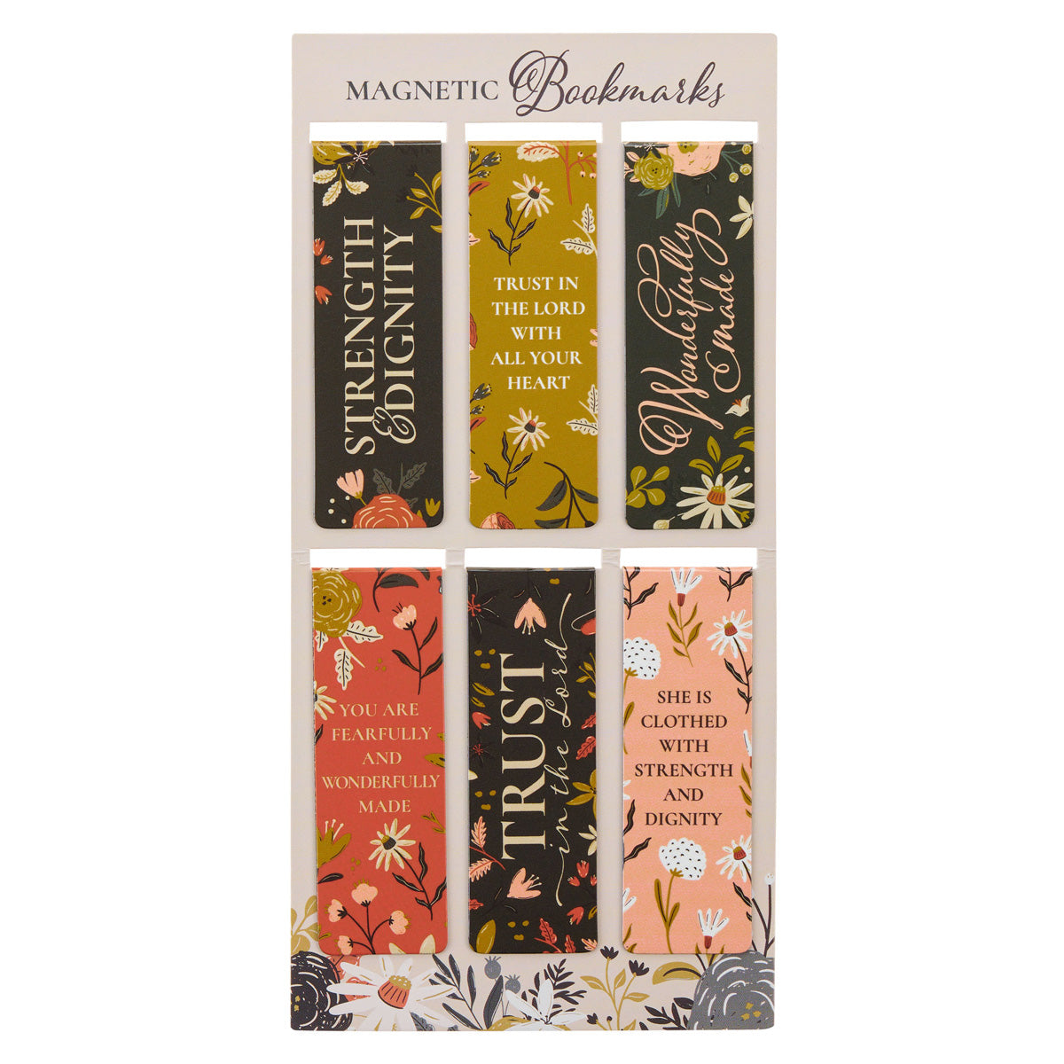 Warm Florals Six-Piece Magnetic Bookmark Set
