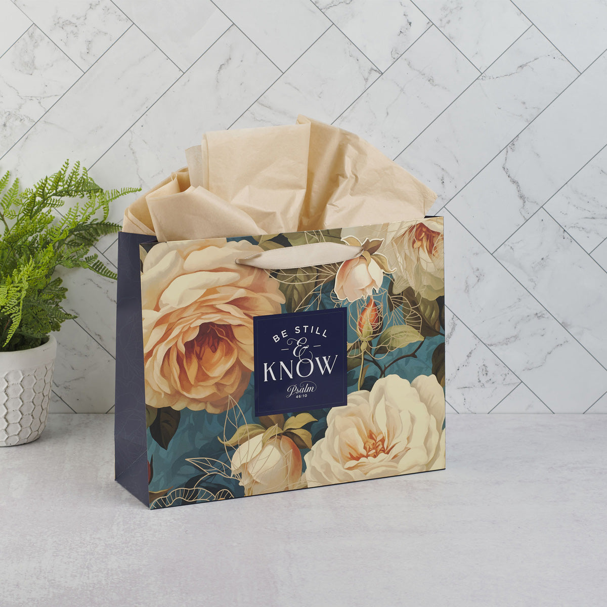 Be Still and Know Large Landscape Gift Bag with Gift Tag