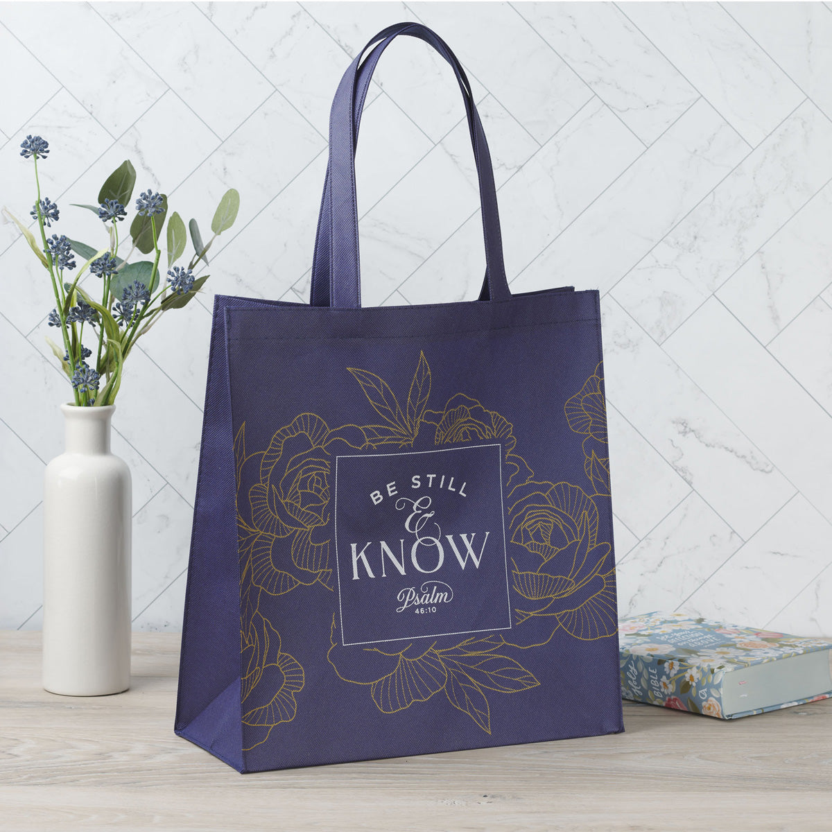 Be Still and Know Navy Non-Woven Tote Bag