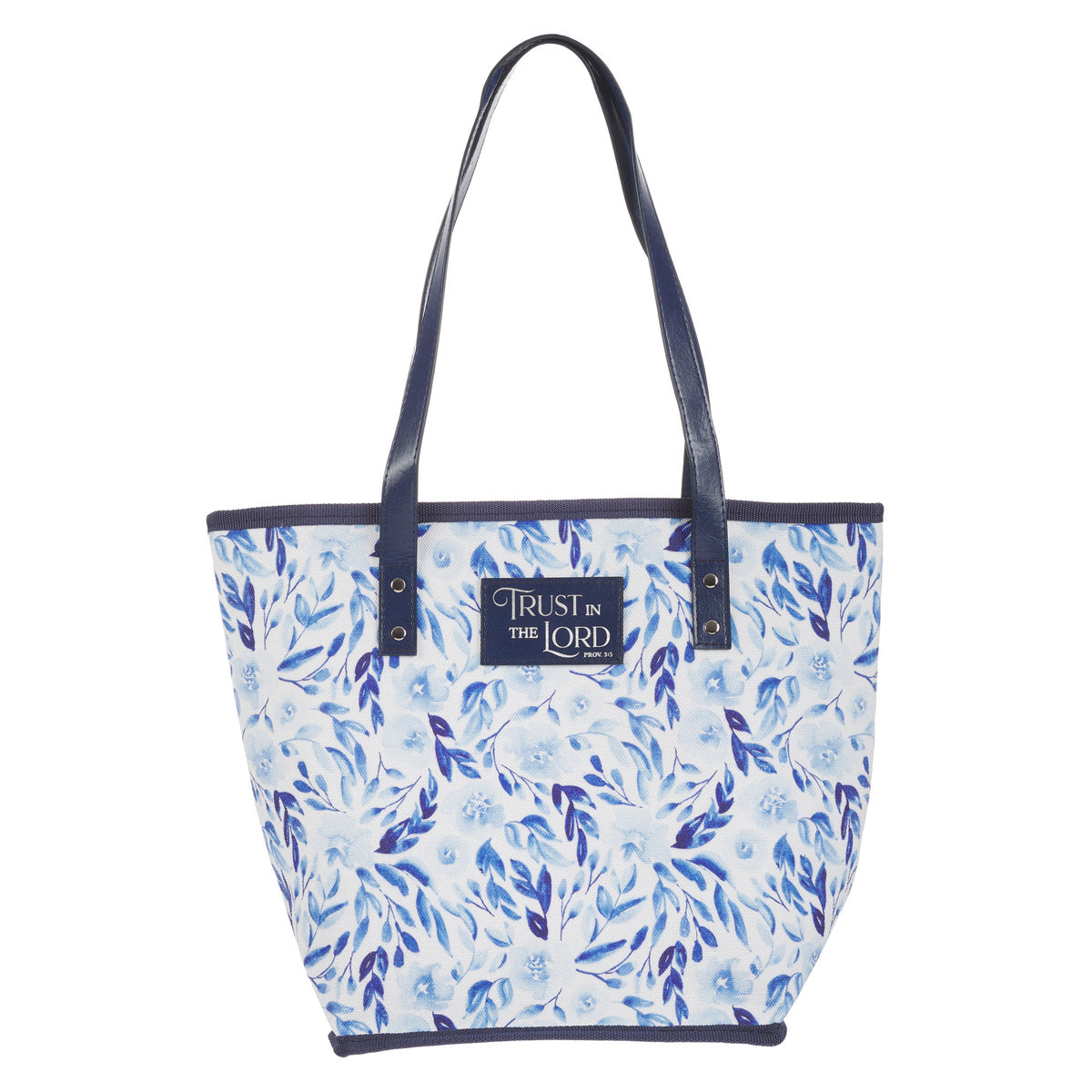 Trust in the Lord Blue Floral Cotton Canvas Tote Bag