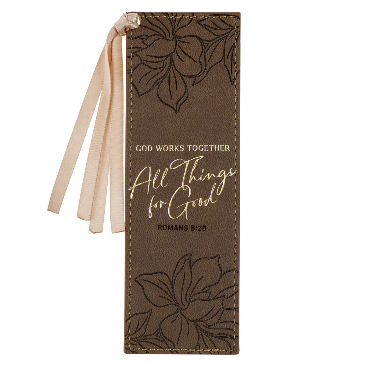 God Works Together All Things For Good Brown Faux Leather Bookmark