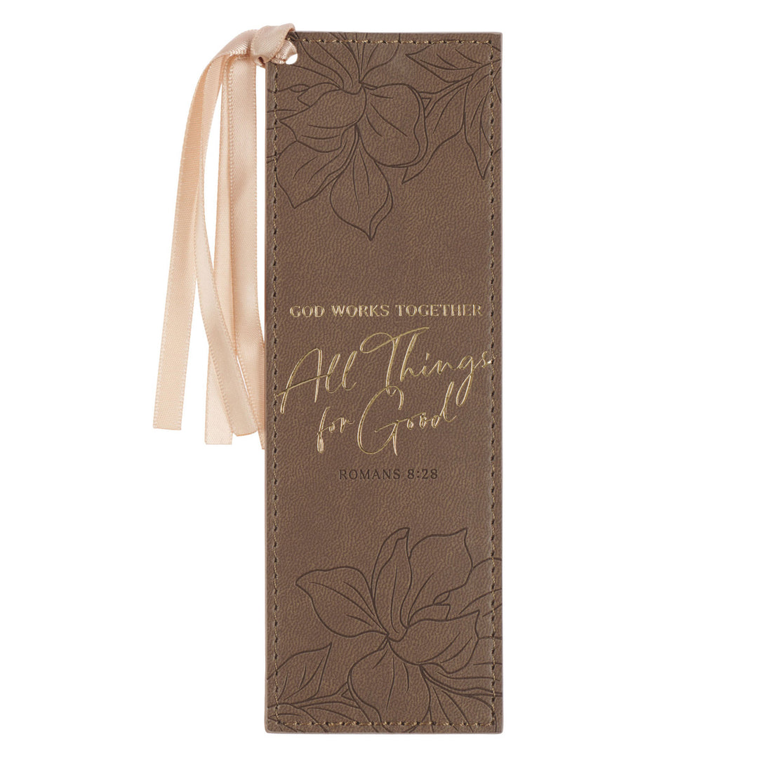 God Works Together All Things For Good Brown Faux Leather Bookmark
