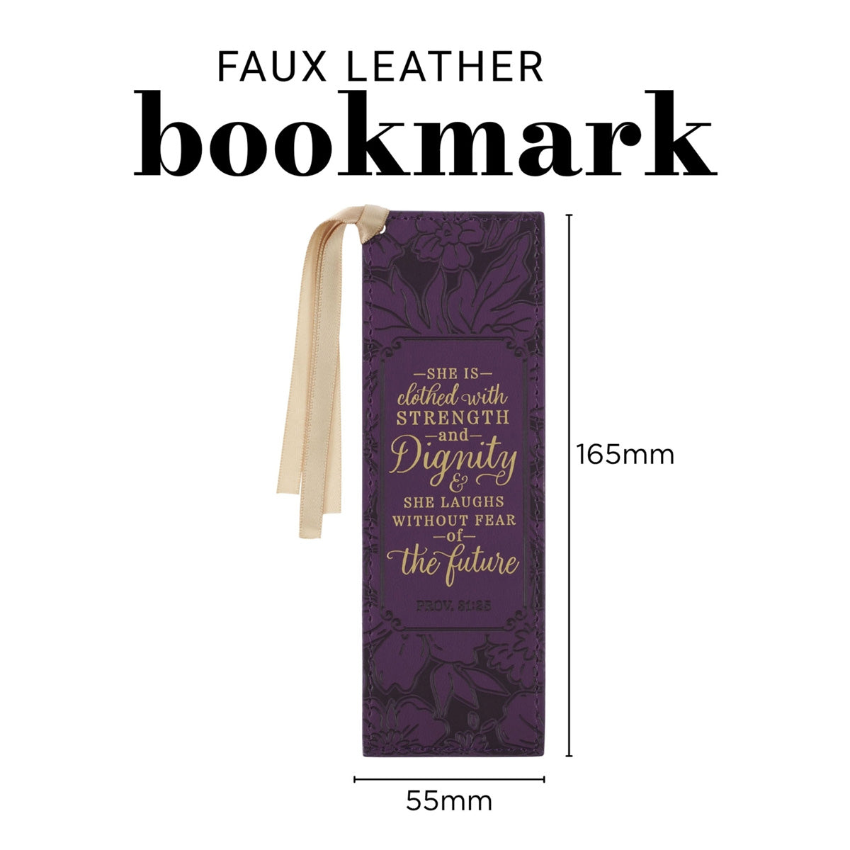 She Is Clothed with Strength and Dignity Purple Faux Leather Bookmark