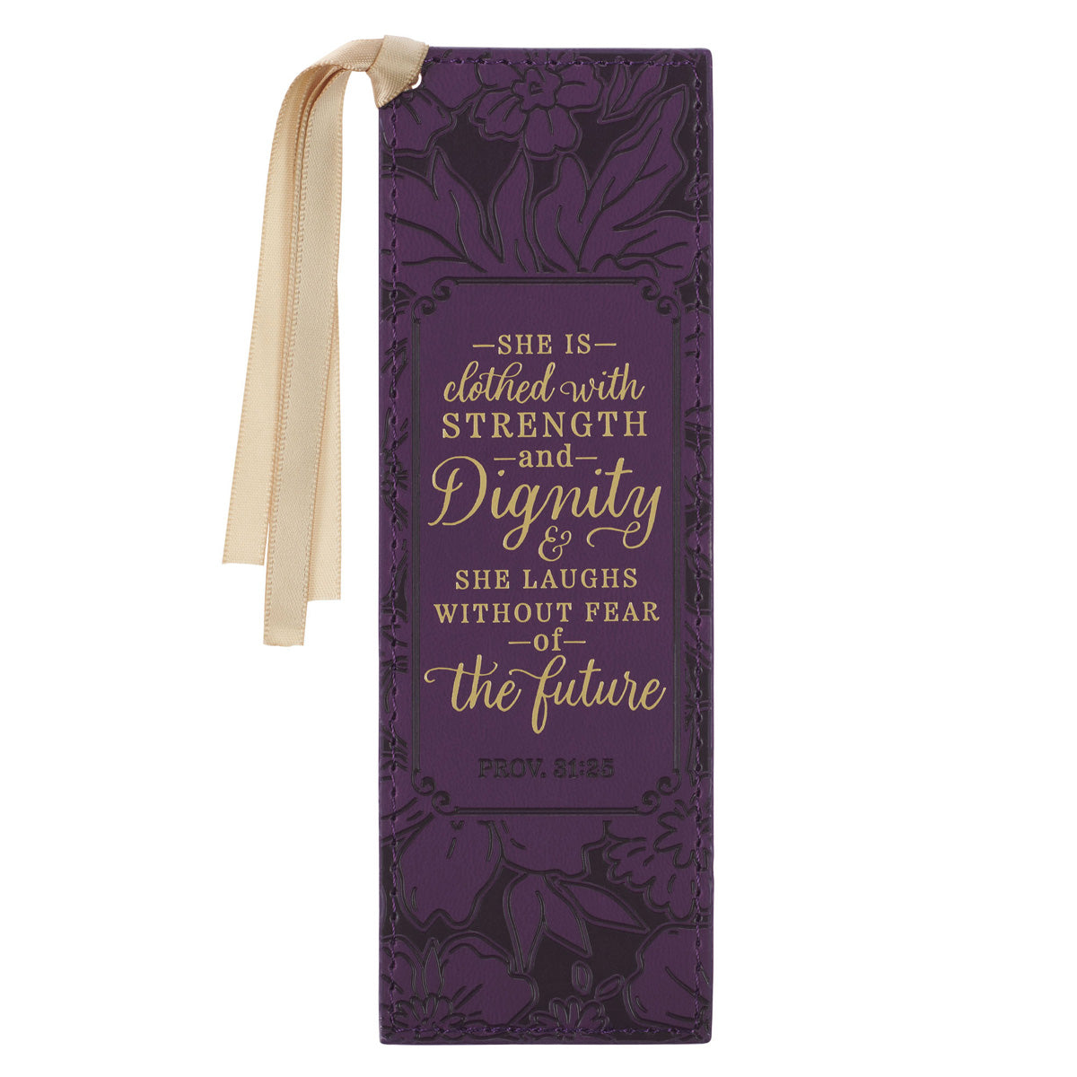 She Is Clothed with Strength and Dignity Purple Faux Leather Bookmark