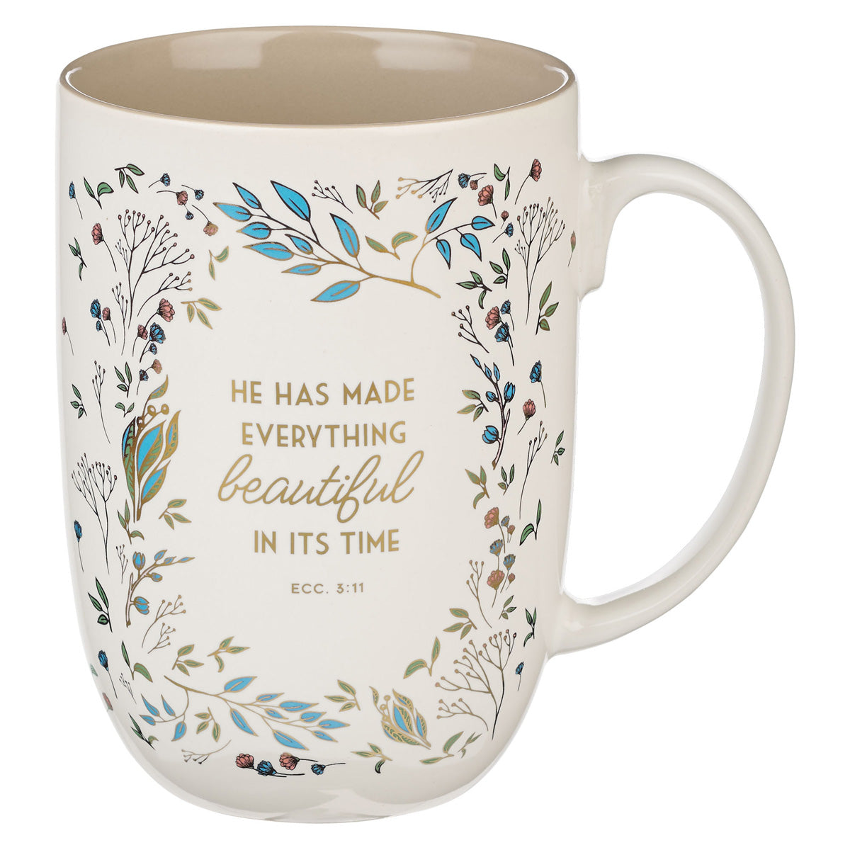 He Has Made Everything Beautiful in Its Time Cream Ceramic Mug with Brown Interior