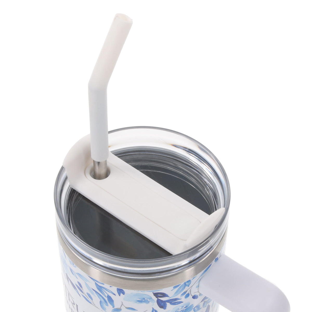 Travel Mug - Trust in the Lord (Stainless Steel, White & Blue Floral, Large)