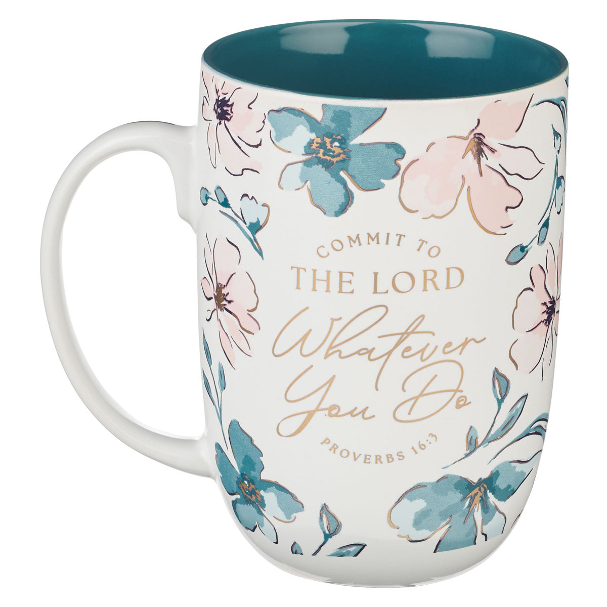 Commit to the Lord Whatever You Do Ceramic Mug with Teal Interior