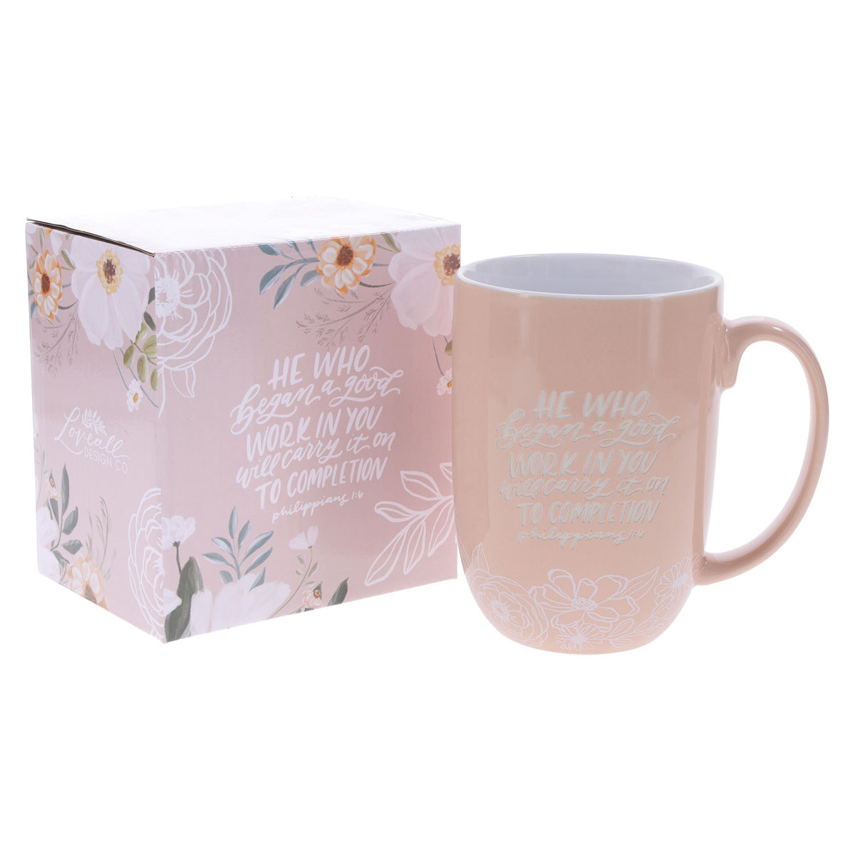 He Who Began a Good Work in You will Carry it on to Completion Peach Ceramic Mug