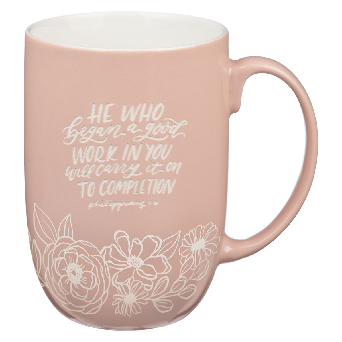 He Who Began a Good Work in You will Carry it on to Completion Peach Ceramic Mug