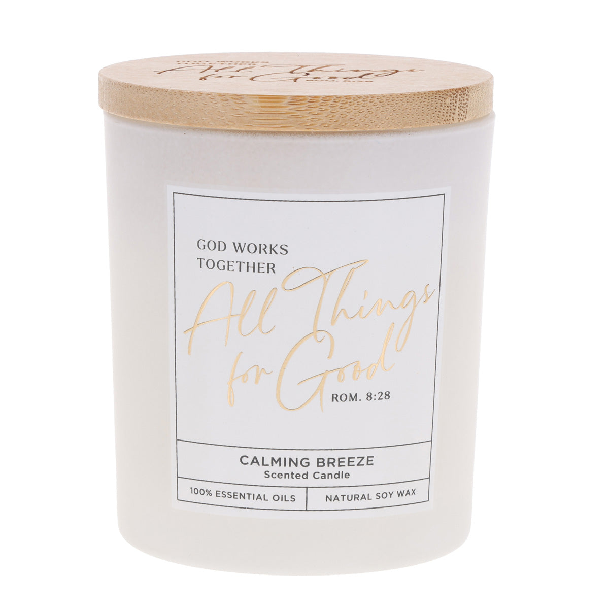 God Works Together All Things for Good Calming Breeze Scented Candle with Bamboo Lid