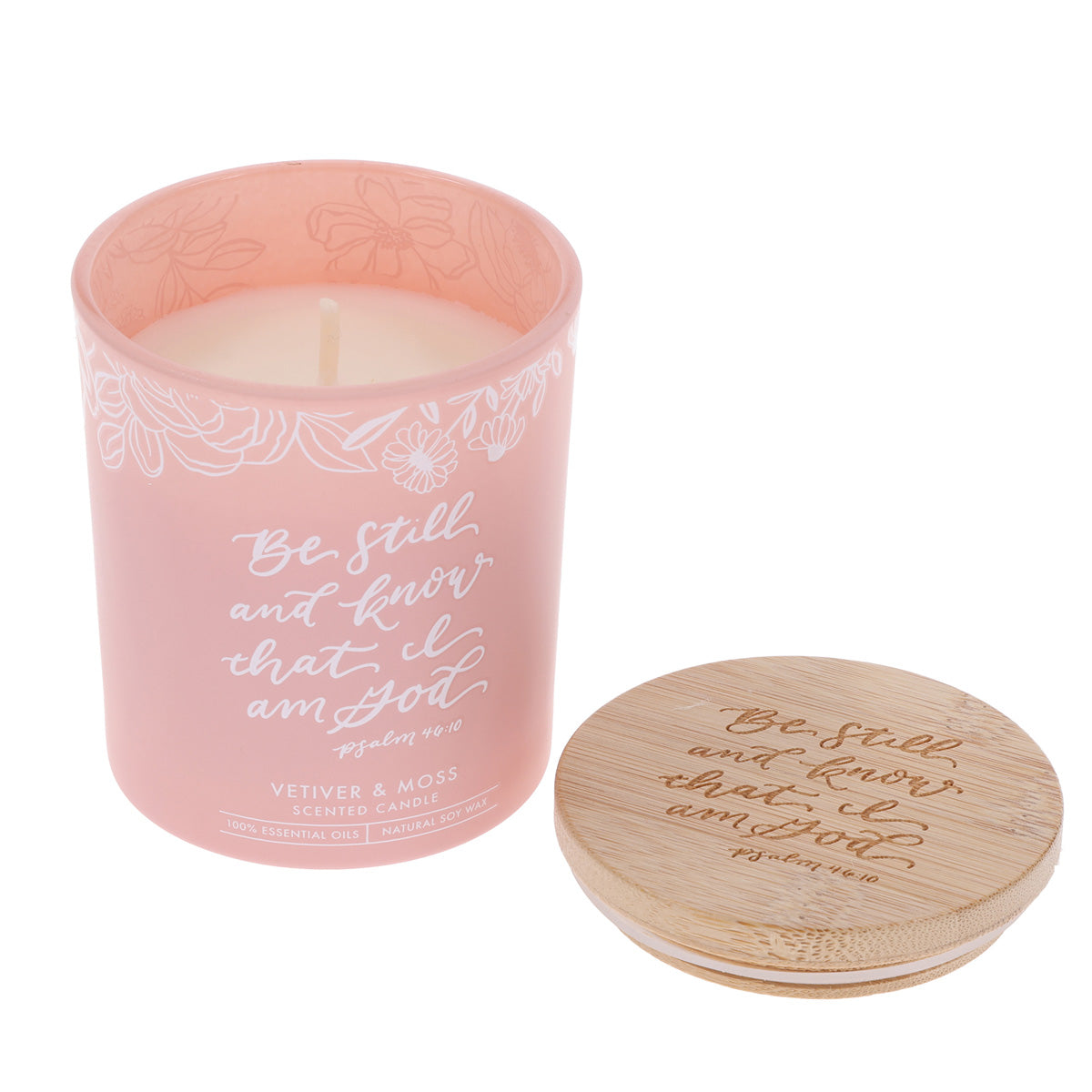 Be Still and Know That I Am God Vetiver and Moss Scented Candle with Bamboo Lid