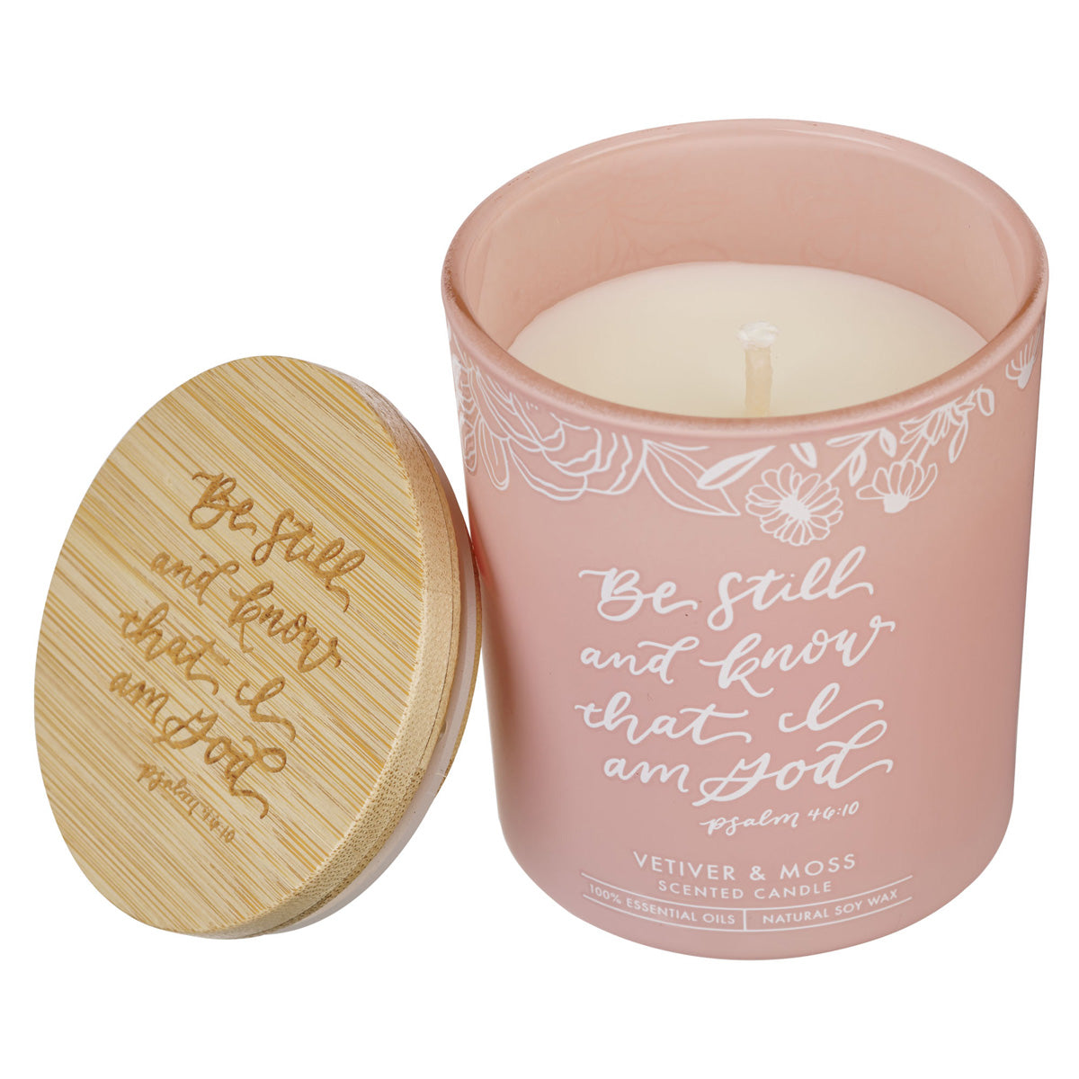 Be Still and Know That I Am God Vetiver and Moss Scented Candle with Bamboo Lid