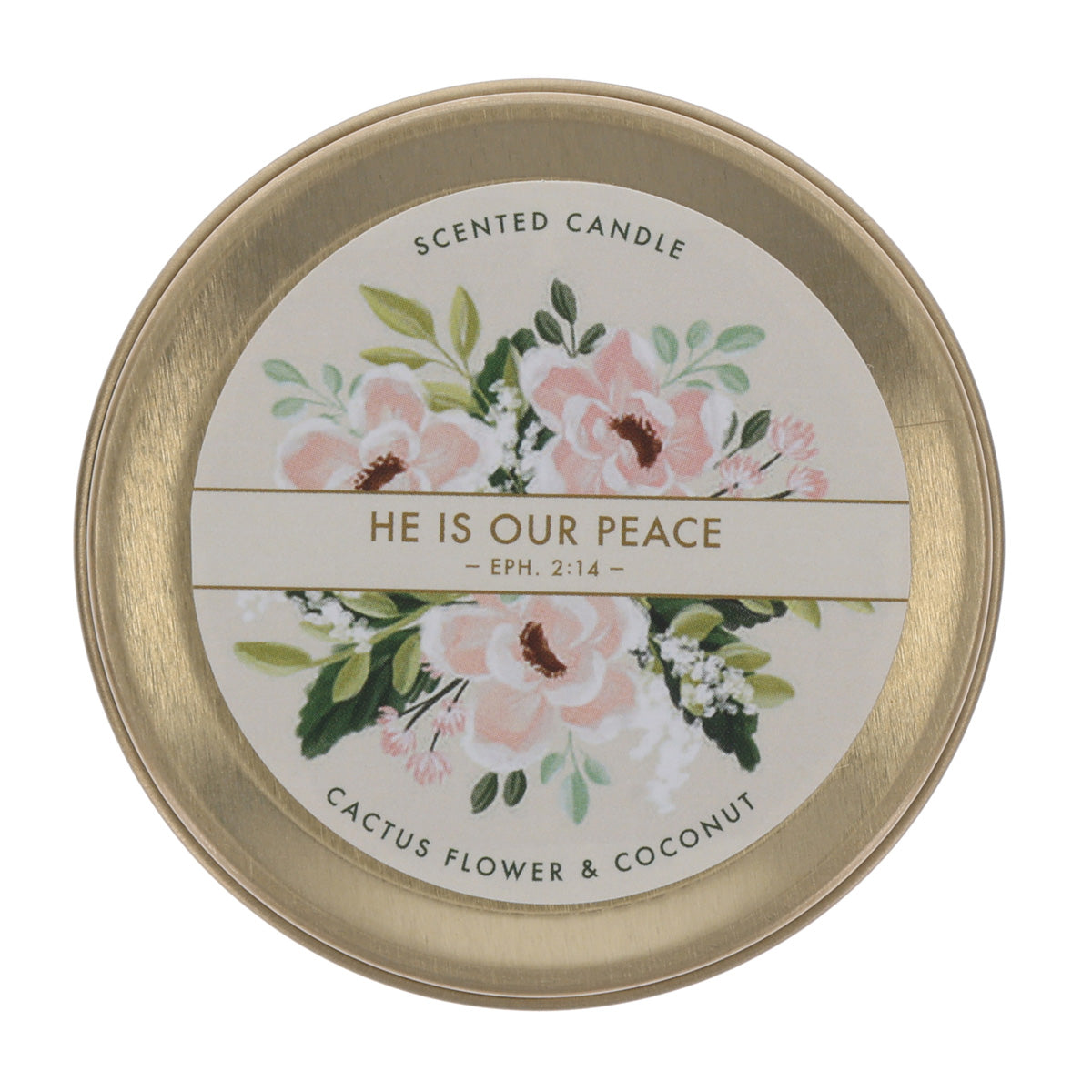 He Is Our Peace Cactus Flower and Coconut Scented Candle in Tin