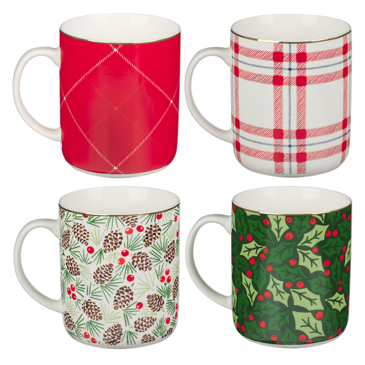 Christmas Plaid Four-Piece Ceramic Mug Set