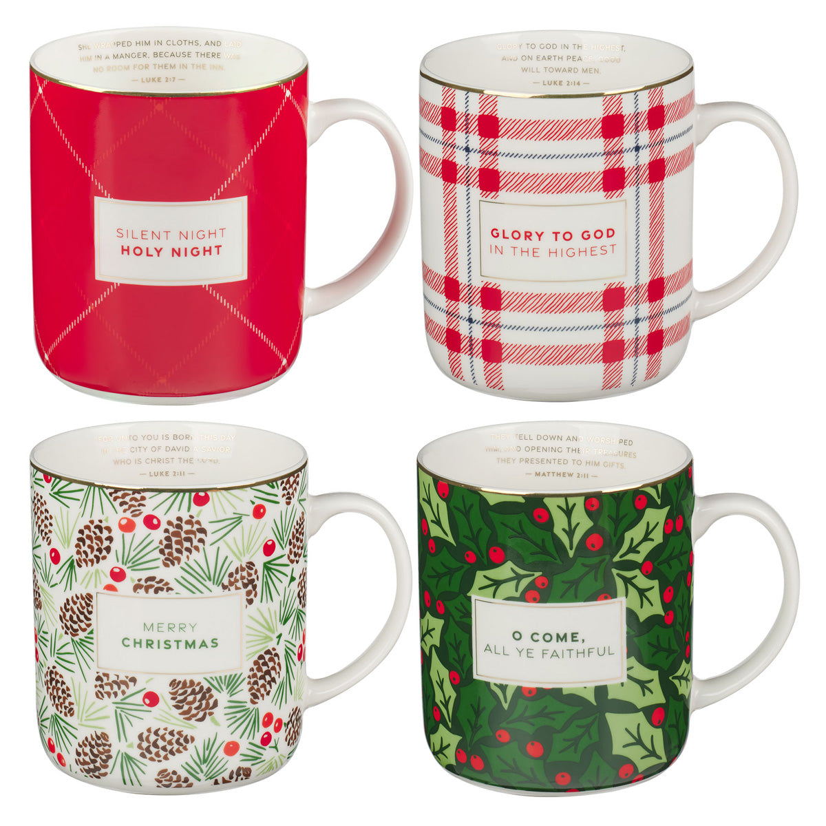 Christmas Plaid Four-Piece Ceramic Mug Set