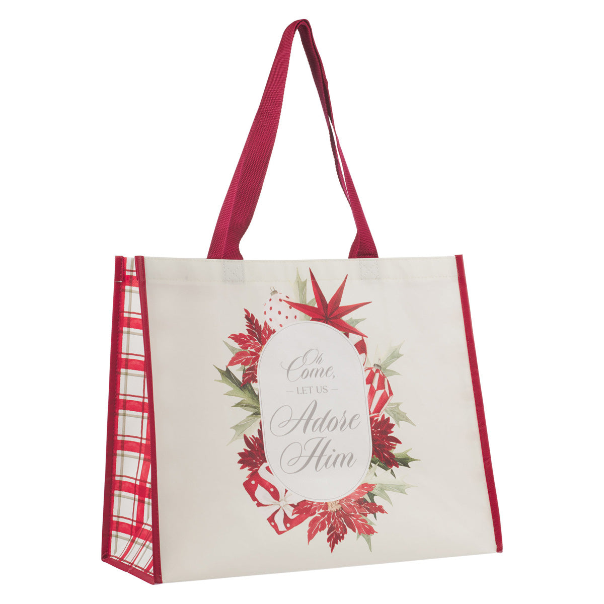 Oh Come, Let Us Adore Him Cream and Red Non-Woven Extra Large Tote Bag