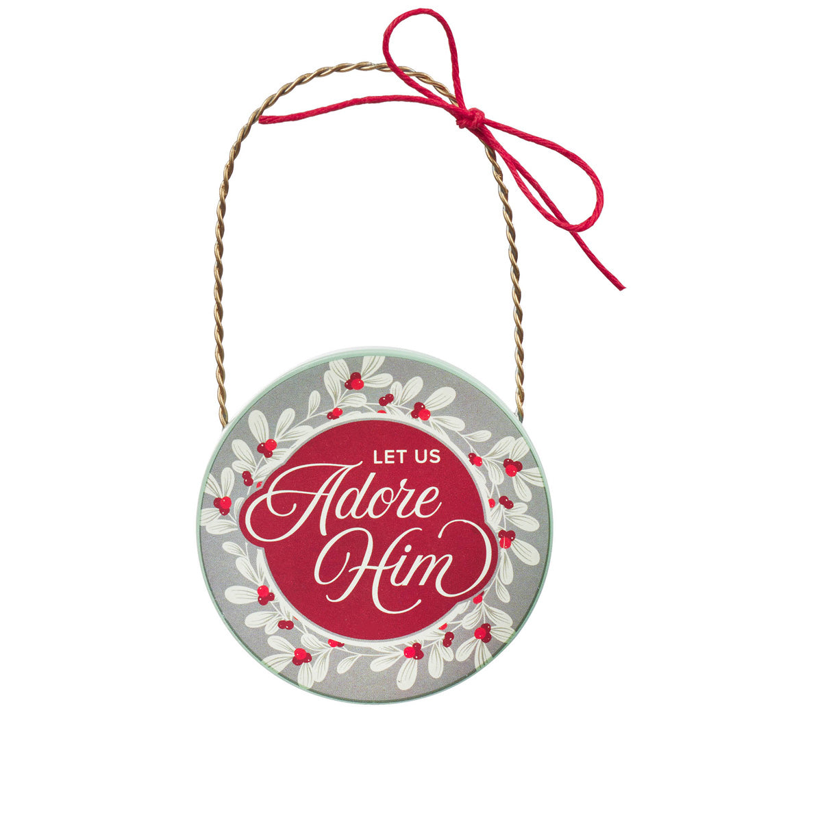 Let Us Adore Him Teal Round Ceramic Ornament
