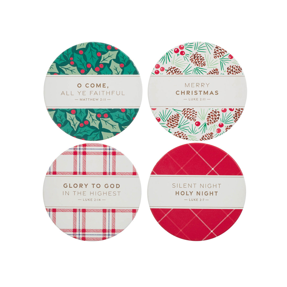 Christmas Plaid Four-Piece Ceramic Coaster Set