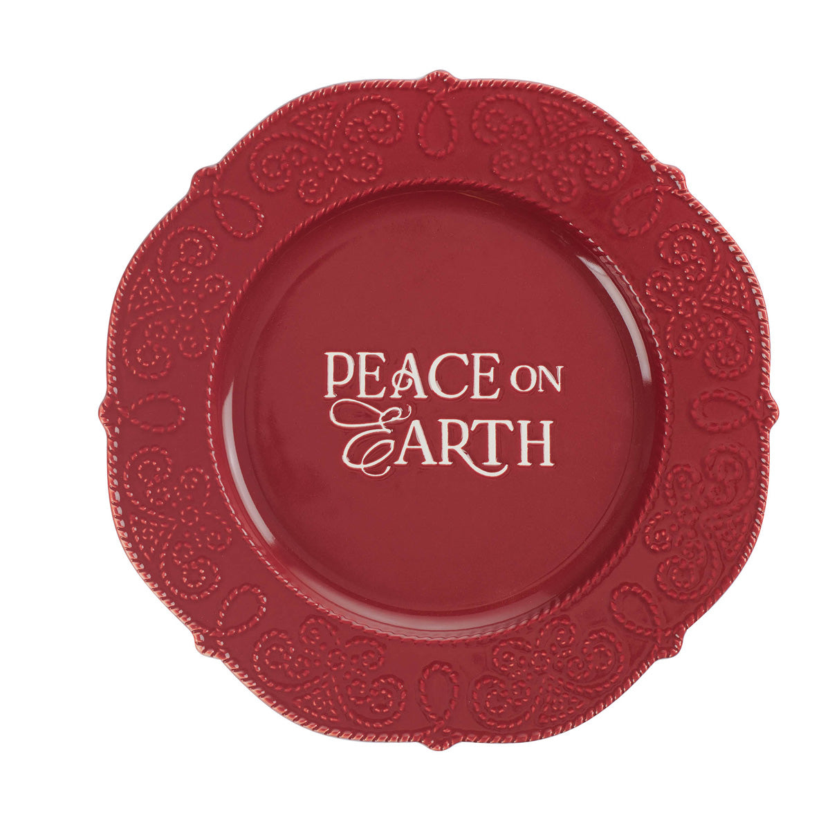 Peace on Earth Ceramic Cookie Plate with Scalloped Edge