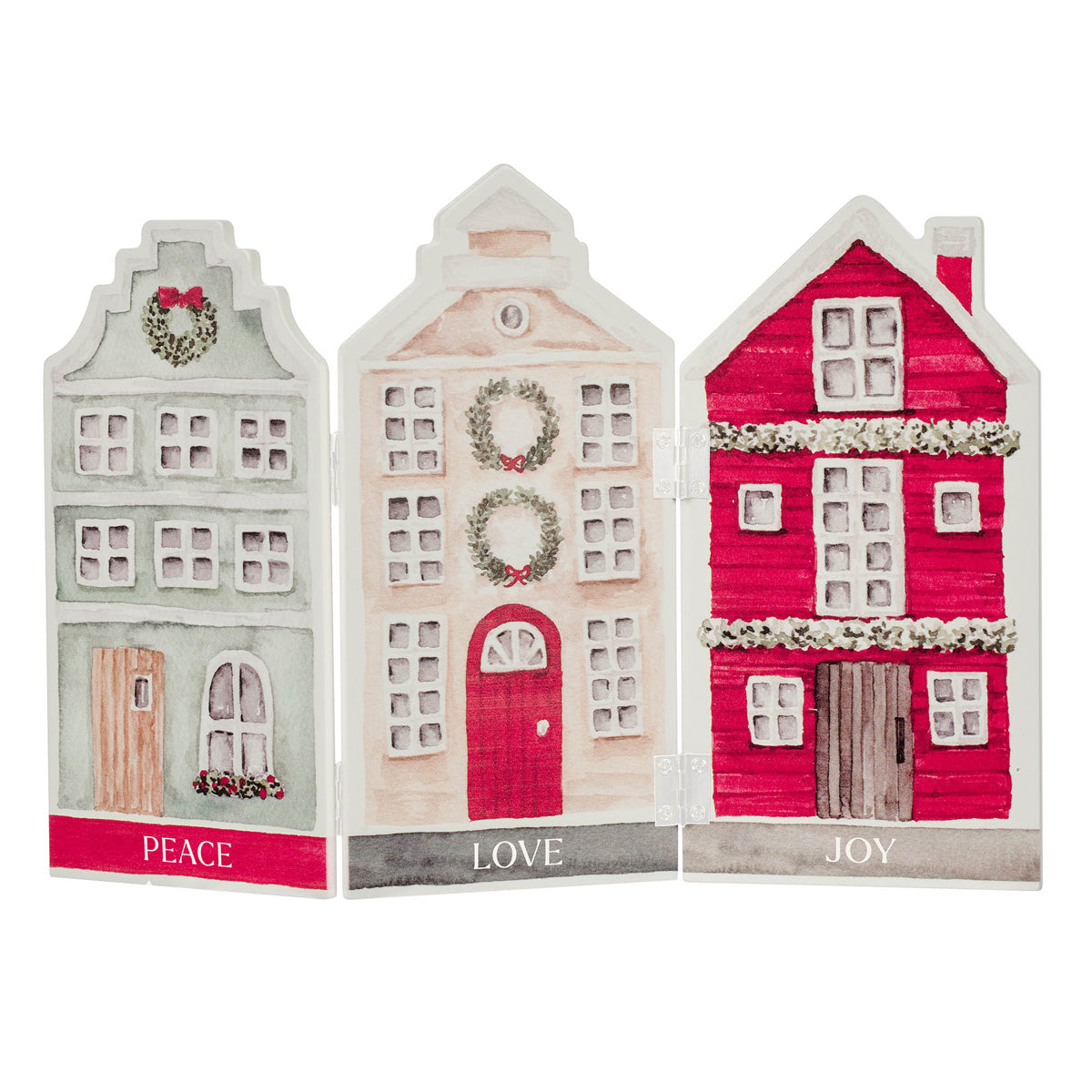 Peace Love Joy Wooden Table Top Tri-Fold House