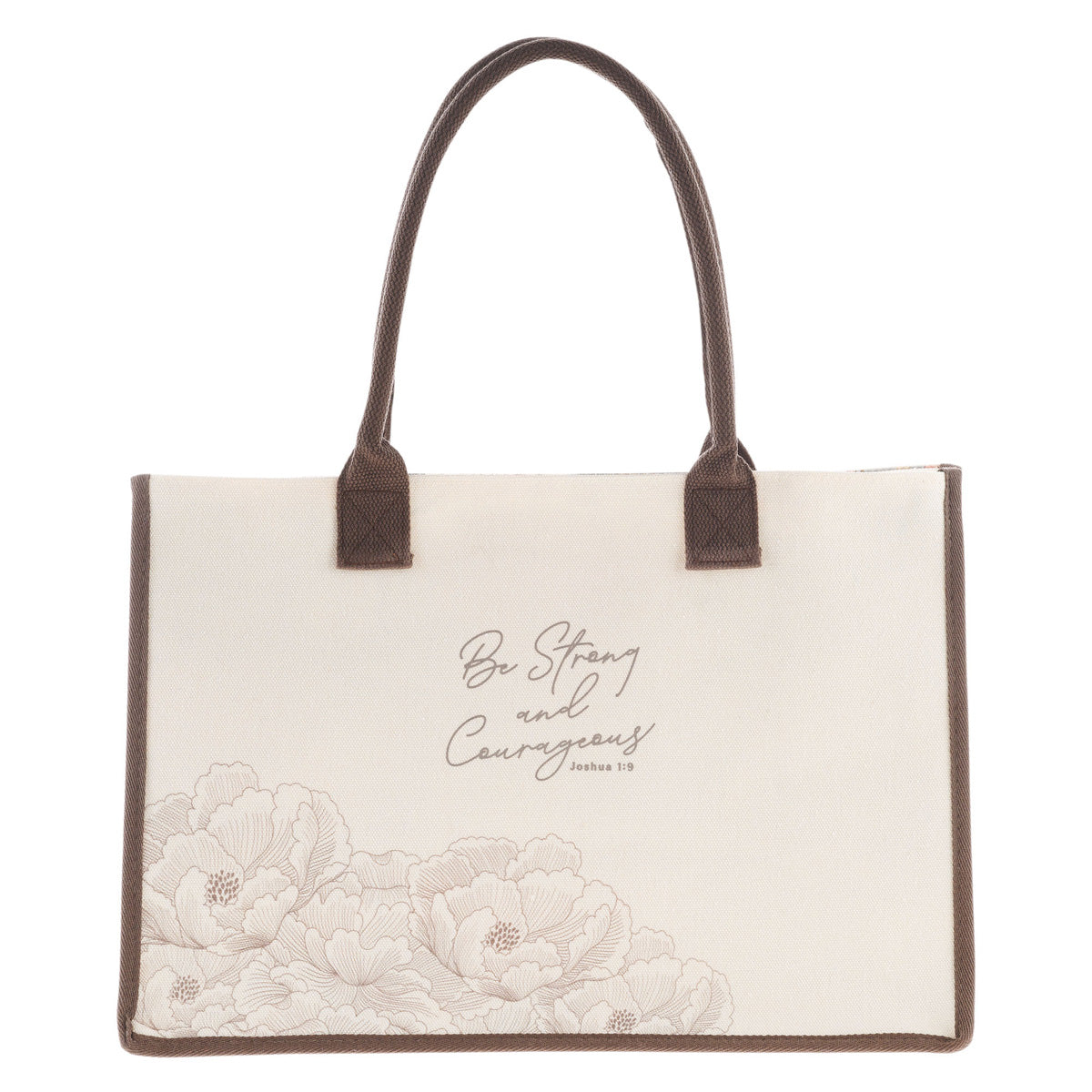 Be Strong and Courageous Cream Cotton Canvas Tote Bag