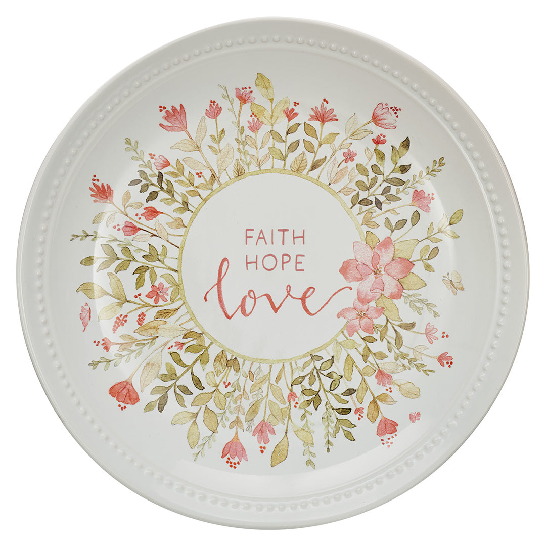 Pink Faith Hope Love Floral Ceramic Plate
