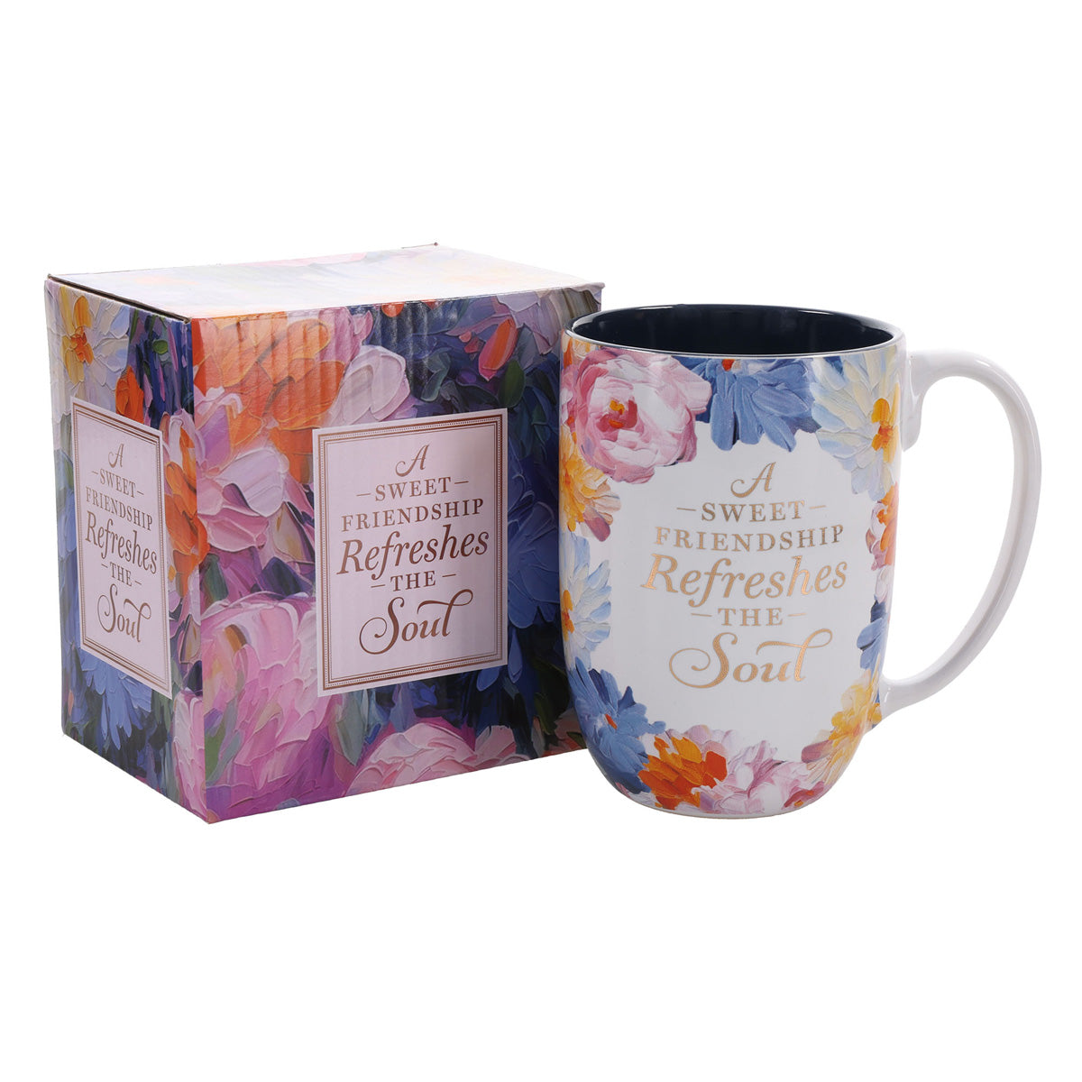 A Sweet Friendship Refreshes the Soul Painted Floral Ceramic Mug