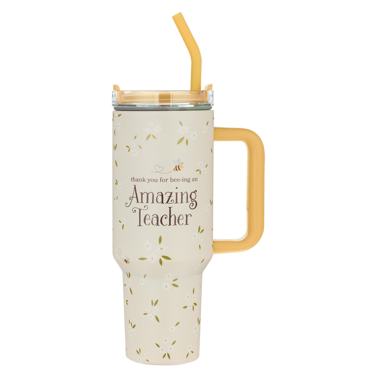 Thank You for Bee-Ing an Amazing Teacher Large Stainless Steel Mug with Handle and Straw
