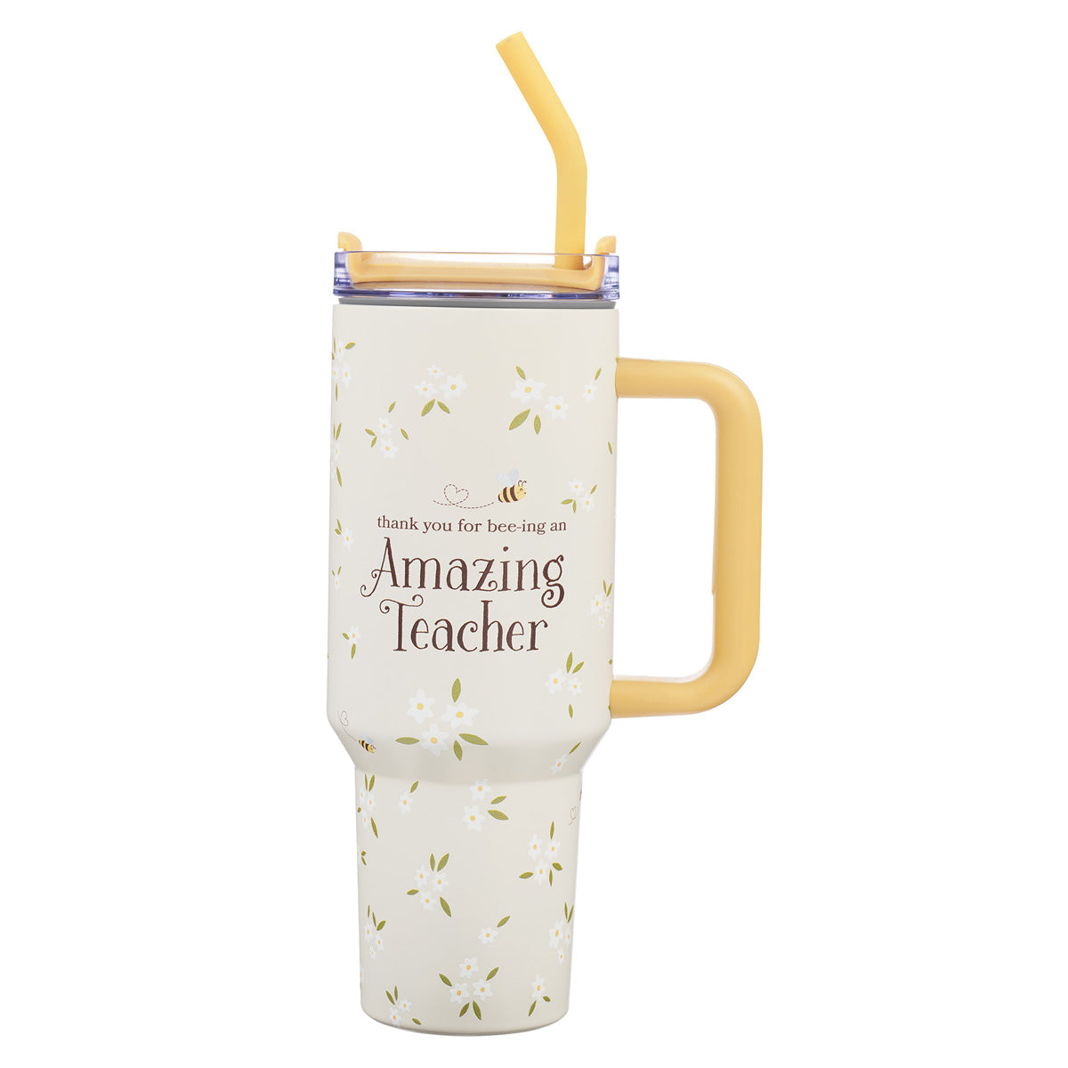 Thank You for Bee-Ing an Amazing Teacher Large Stainless Steel Mug with Handle and Straw