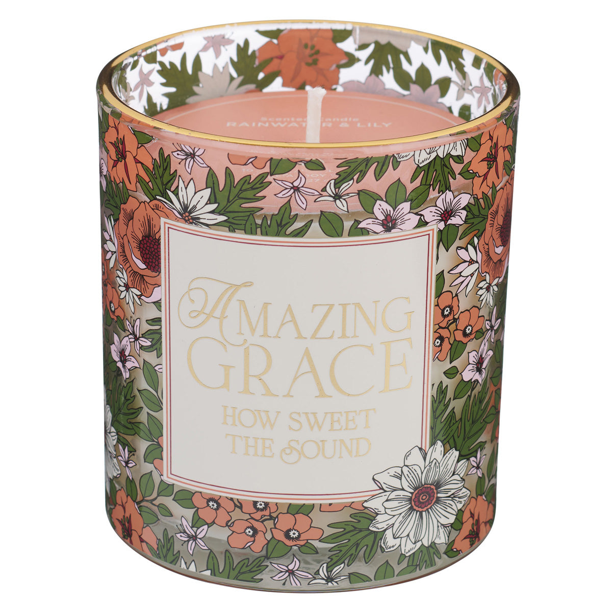Amazing Grace How Sweet the Sound Rain Drenched Lotus Scented Candle with Dust Cover