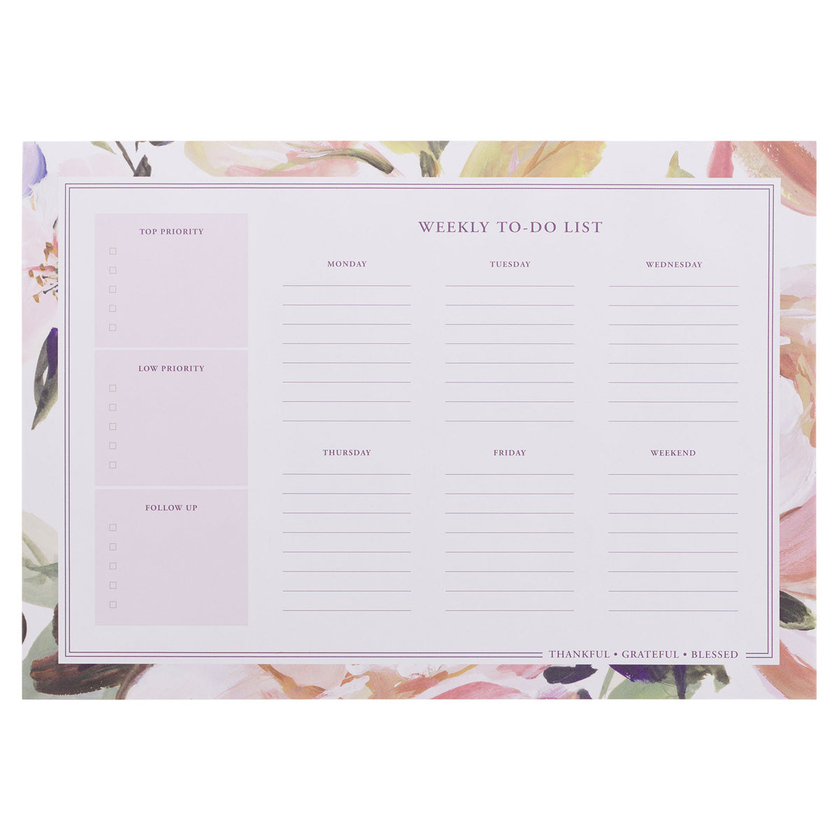 A4 Tear-Off Weekly To-Do List - Thankful Grateful Blessed