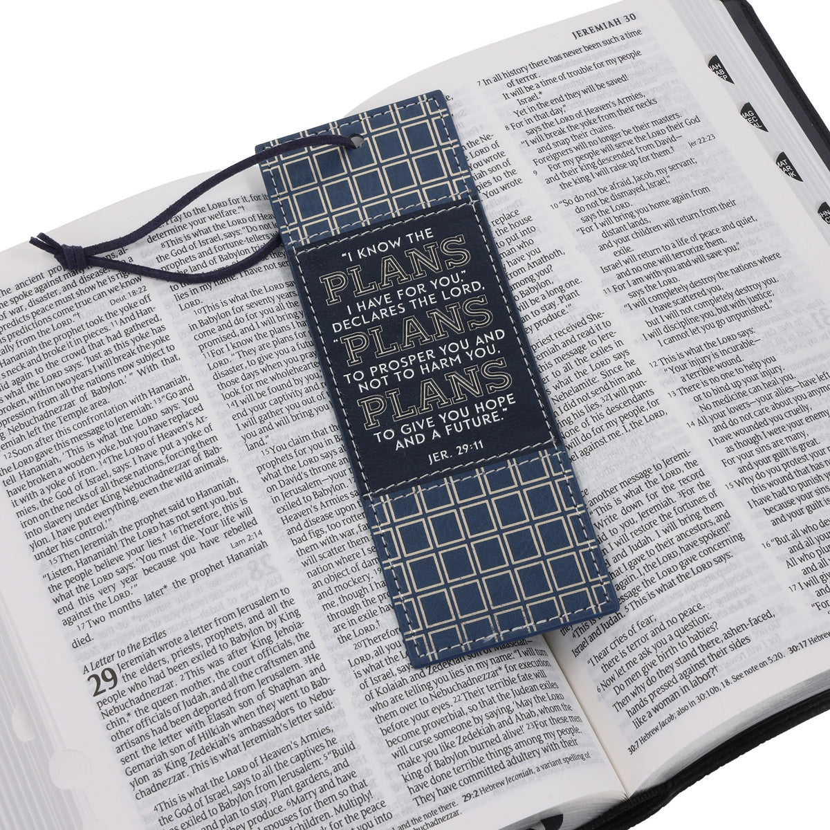 I Know the Plans I Have for You Blue Grid Faux Leather Bookmark