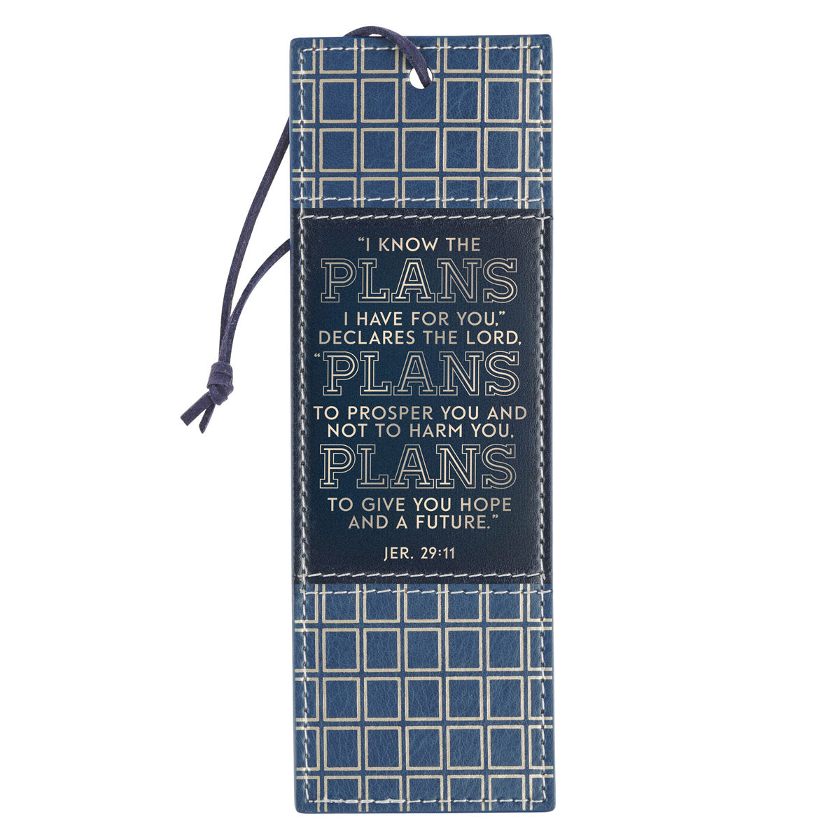 I Know the Plans I Have for You Blue Grid Faux Leather Bookmark