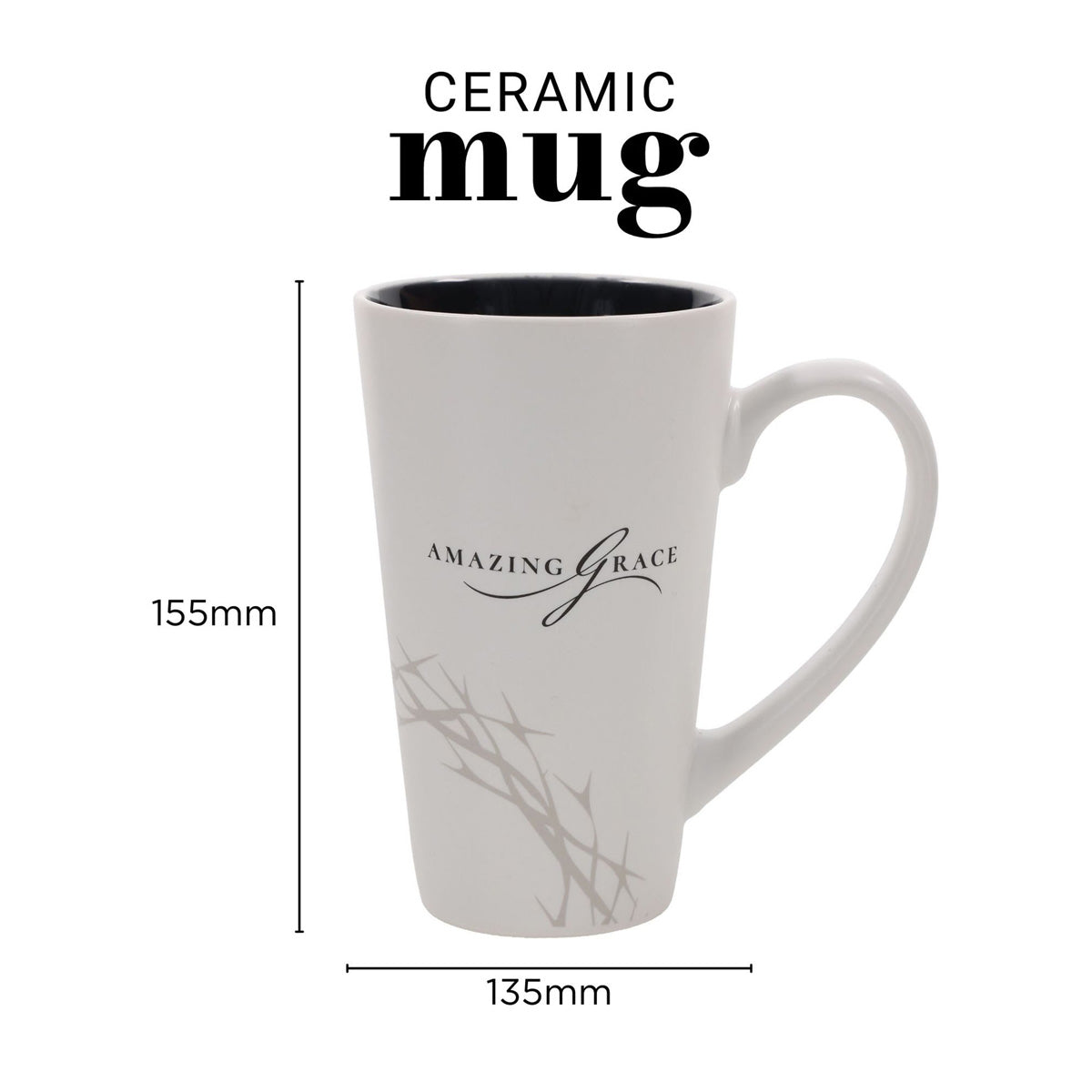 Amazing Grace White Ceramic Mug with Dark Brown Interior