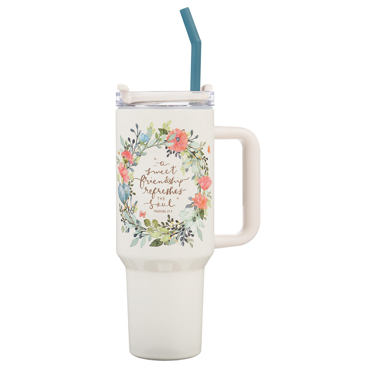 A Sweet Friendship Refreshes the Soul Large Stainless Steel Mug with Handle and Straw