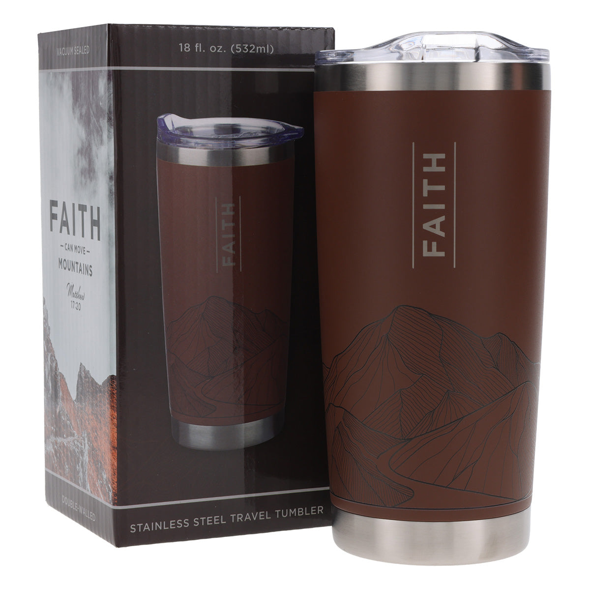 Travel Mug - Faith Mountains (Stainless Steel, Brown)