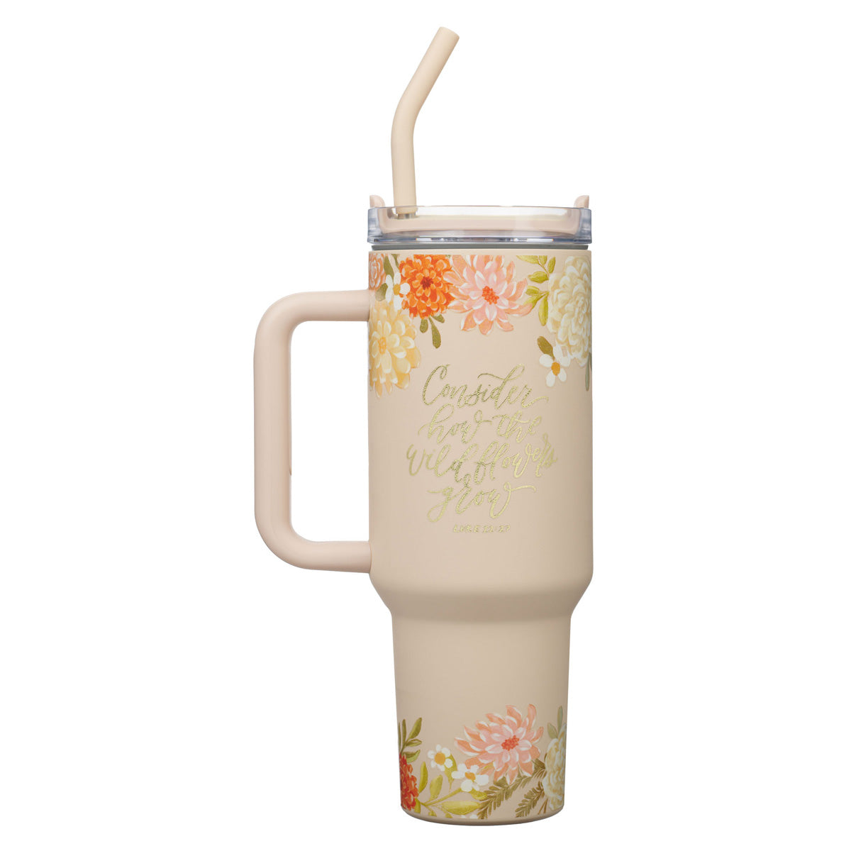 Consider How the Wildflowers Grow Large Stainless Steel Mug with Handle and Straw