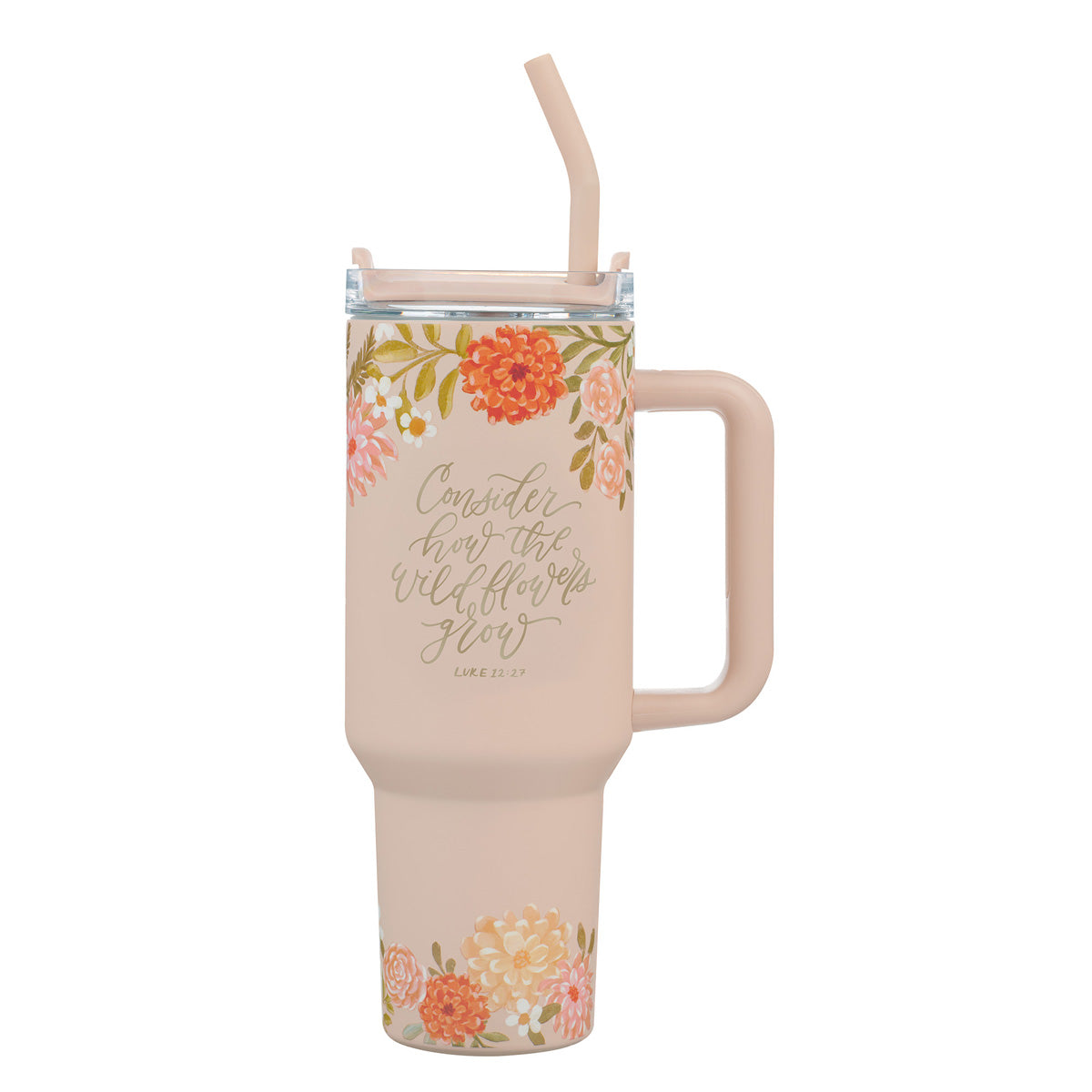 Consider How the Wildflowers Grow Large Stainless Steel Mug with Handle and Straw