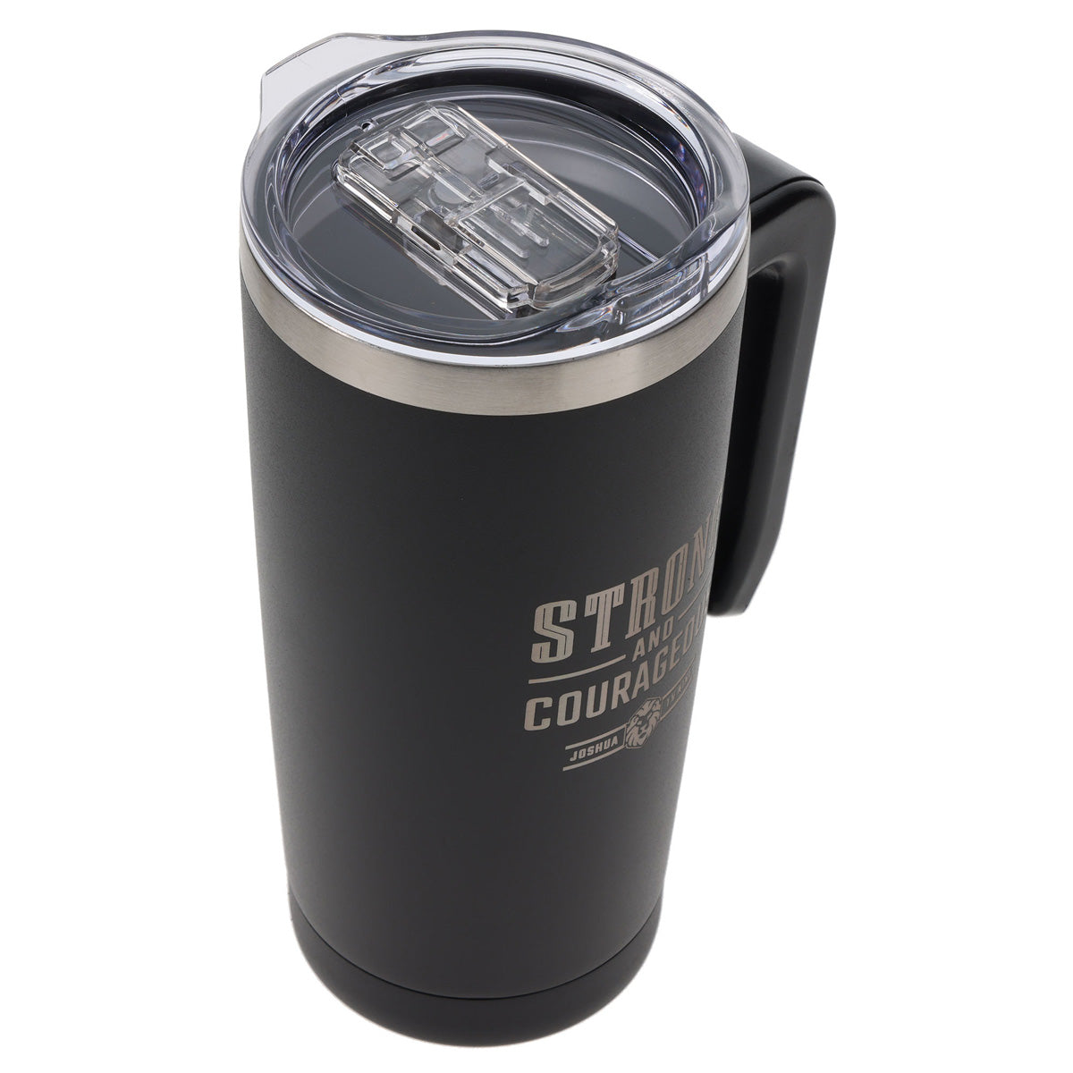 Strong and Courageous Black Stainless Steel Travel Mug with Handle